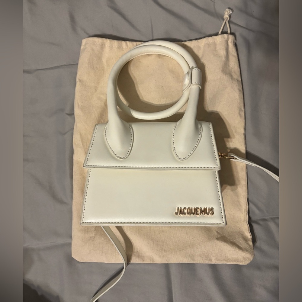 Jacquemus White and Gold Mini Bag Circular Handle